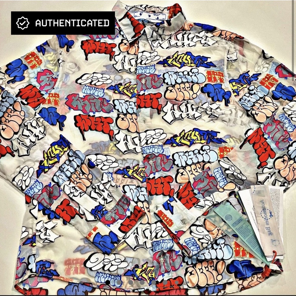 OFF-WHITE Graffiti Print Silk Button Down Shirt